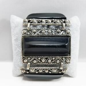 Vintage Selro Style Bracelet, Raised Lucite Black Panels, Chunky Wide